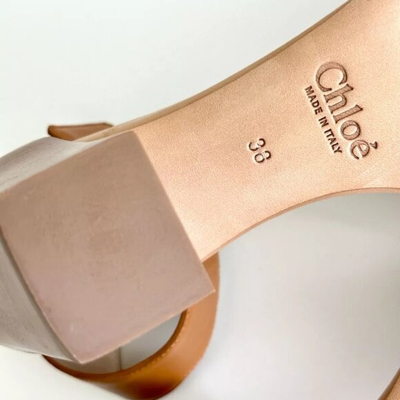 NEW CHLOE Tan Beige Two Tone Ankle Strap Block Heel Sandals Size 38 US(8) - Picture 4 of 9